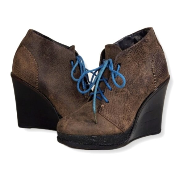 Rag & Bone Odval Brown Distressed Wedge Heel Booties Leather Lace Up Chukka - Picture 1 of 14